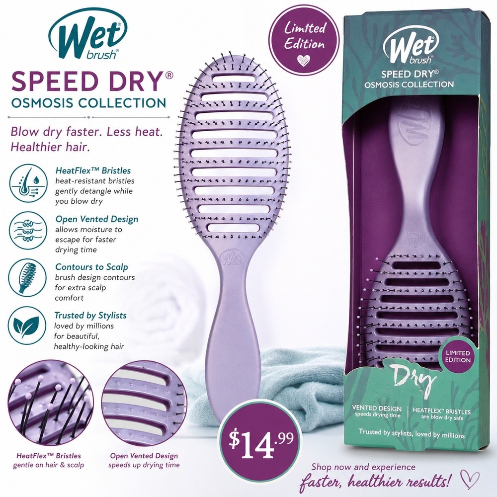 Wet Brush Speed Dry Osmosis Collection Purple Vented Detangling Hair Brush NEW